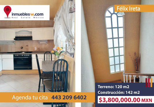 CASA EN VENTA EN FELIX IRETA, MORELIA