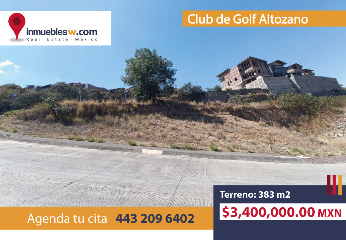 TERRENO EN VENTA EN CLUB Y DENTRO DEL CAMPO DE GOLF ALTOZANO, MORELIA