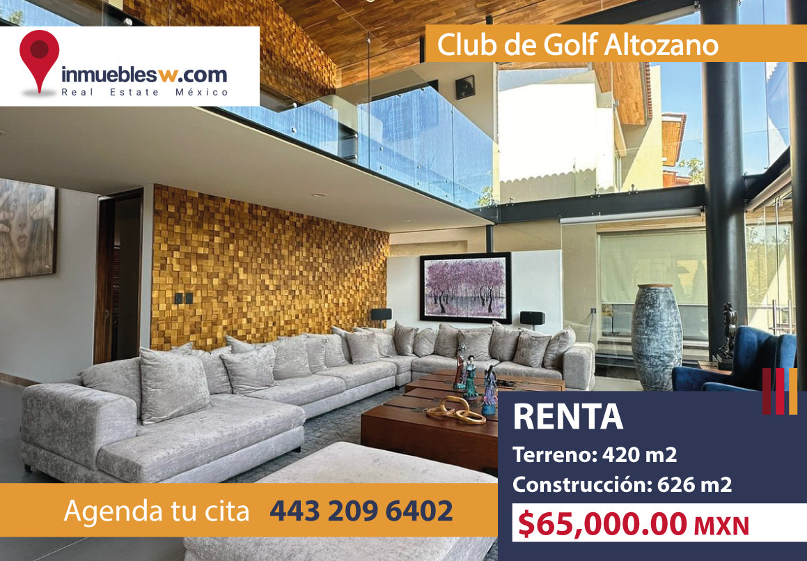 CASA AMUEBLADA EN RENTA EN CLUB Y DENTRO DEL CAMPO DE GOLF ALTOZANO, MORELIA