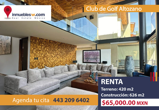 CASA AMUEBLADA EN RENTA EN CLUB Y DENTRO DEL CAMPO DE GOLF ALTOZANO, MORELIA