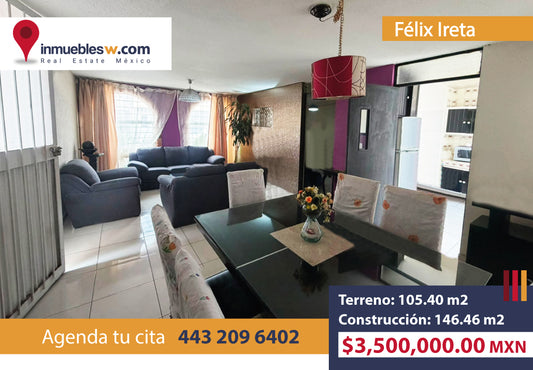 CASA EN VENTA EN FELIX IRETA, MORELIA
