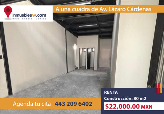 LOCAL EN RENTA A UNA CUADRA DE AV. LAZARO CARDENAS, MORELIA