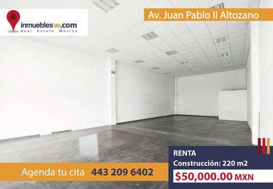 LOCAL COMERCIAL EN RENTA EN AV. JUAN PABLO II ALTOZANO, MORELIA