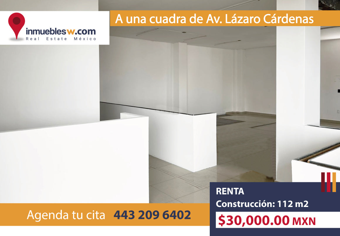 LOCAL EN RENTA A UNA CUADRA DE AV. LAZARO CARDENAS, MORELIA