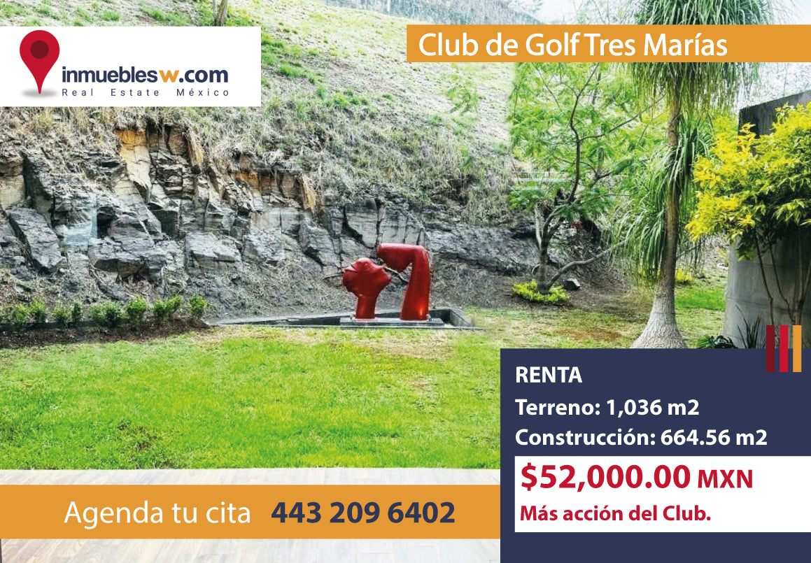 CASA RESIDENCIAL EN RENTA EN CLUB Y DENTRO DEL CAMPO DE GOLF TRES MARIAS, MORELIA