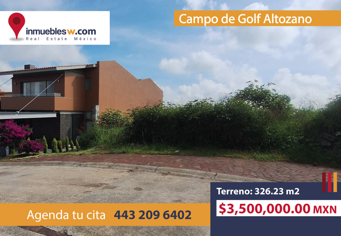 TERRENO EN VENTA EN CLUB Y DENTRO DEL CAMPO DE GOLF ALTOZANO, MORELIA
