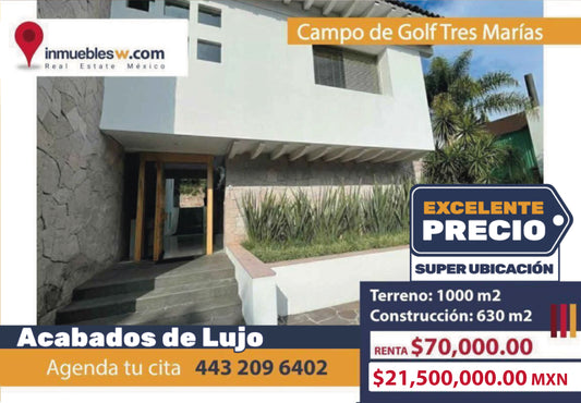 CASA EN RENTA EN CLUB Y DENTRO DEL CAMPO DE GOLF TRES MARIAS, MORELIA