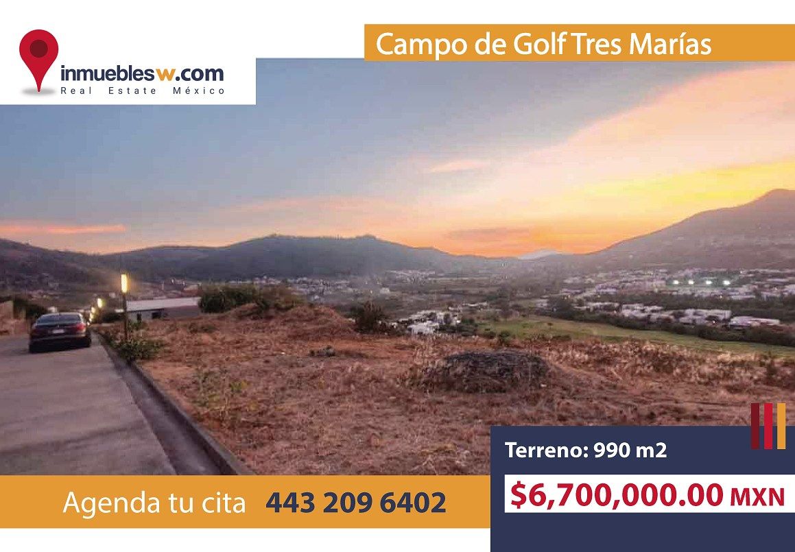 TERRENO EN VENTA EN CLUB Y DENTRO DEL CAMPO DE GOLF TRES MARIAS, MORELIA