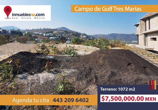 TERRENO EN VENTA EN CLUB Y DENTRO DEL CAMPO DE GOLF TRES MARIAS, MORELIA